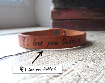 Actual Handwriting Bracelet - Choice of Leather Colour - Adjustable Length - Personalised Gift for Him and Her - Husband Father Boyfriend