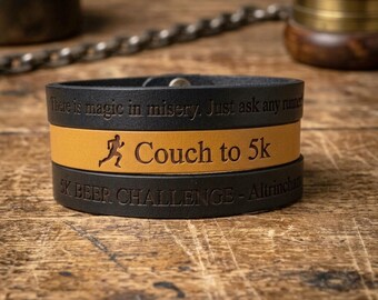5K Runners Bracelet personalised leather with choice of colours and adjustable length  – Gift Boxed