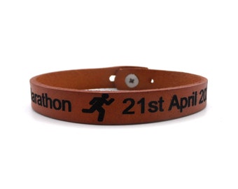 Marathon Bracelet personalised leather with choice of colours and adjustable length  – Gift Boxed