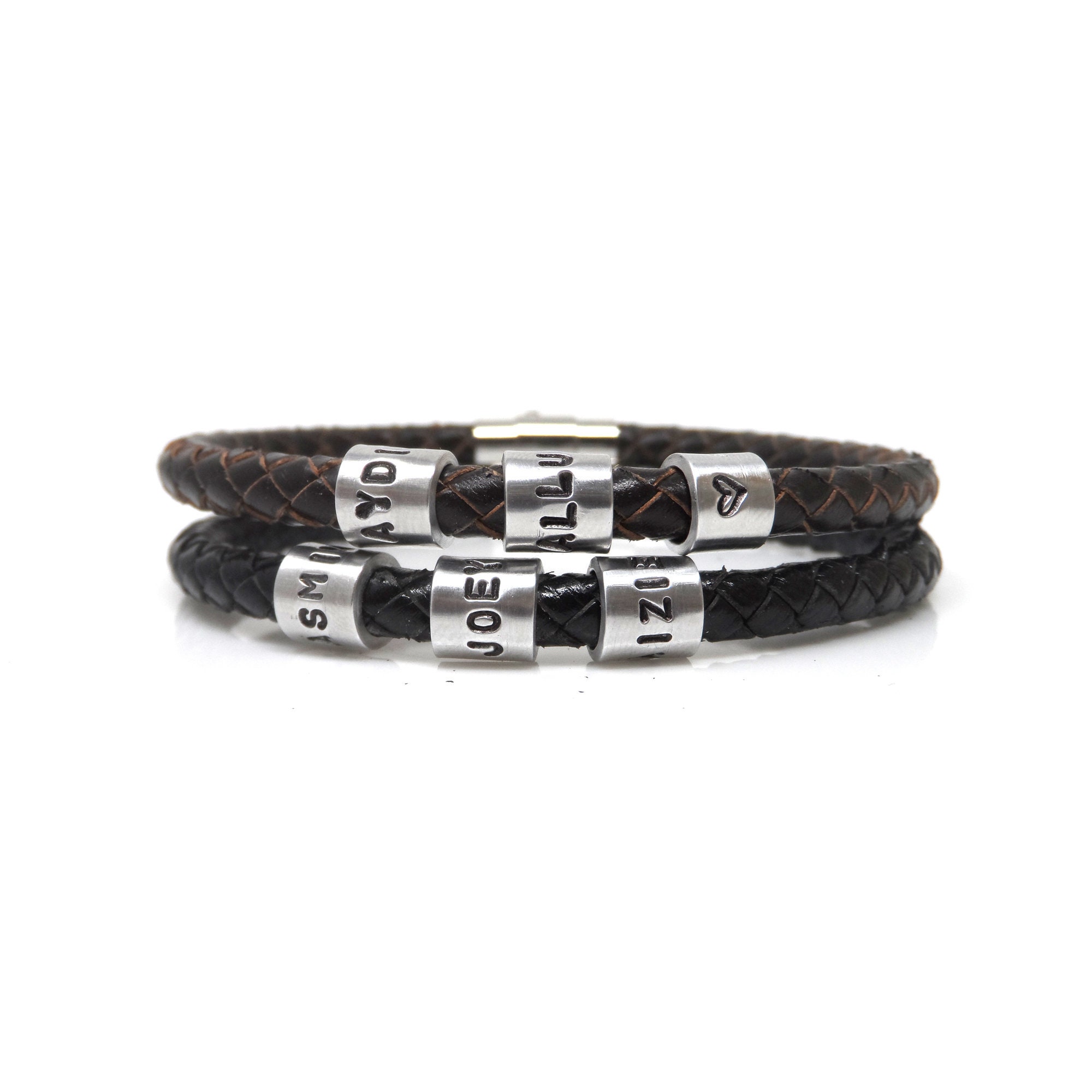 Wide Black Leather Bracelet for Men Custom Engraved ID Geometric Charm –  KoalaPrint