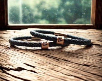 Copper 7th Anniversary Gift: Roman Numeral Braided Leather Bracelet