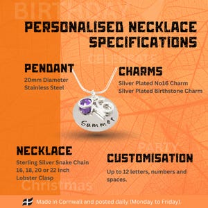 The detailed materials and personalised options for the 16th Birthday Necklaces