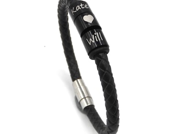 Personalised Mens Leather Bracelet with Custom Beads - Gifts for Dads Husbands Fathers Brothers Boyfriends Granddads and Uncles