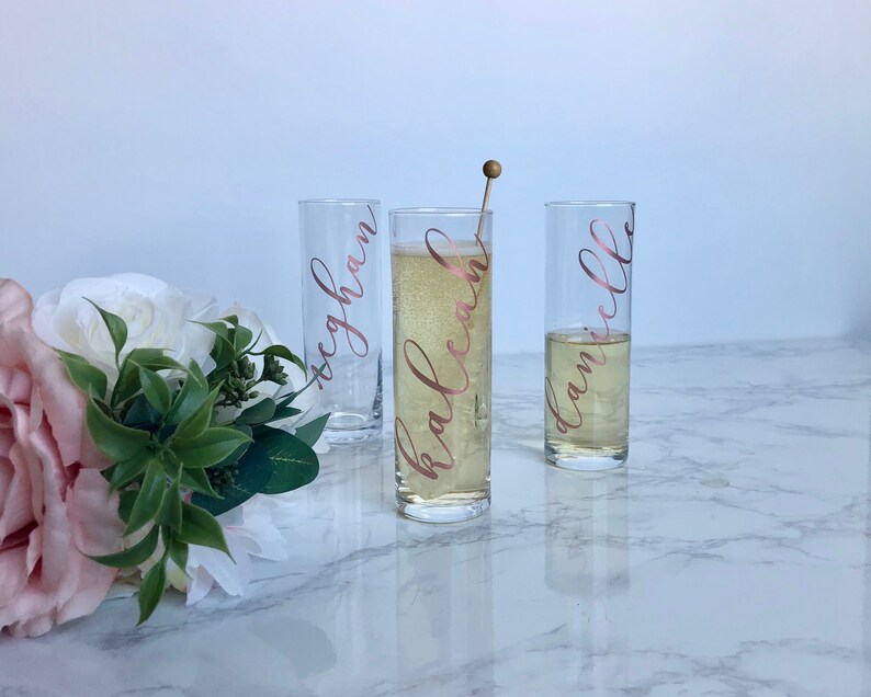 Champagne flutes custom bridesmaid glasses custom gifts Stemless Champagne Flutes