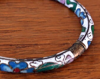 Vintage Cloisonne Bracelet / enamel, cloisonne, flowers, 1970s, brass, girlfreind gift, mom gift