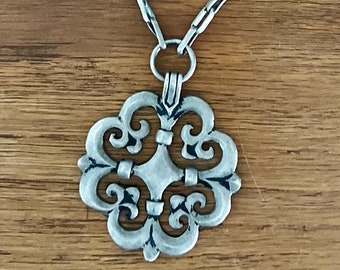 Vintage pewter modernist necklace Viking tribal cross in the spirit of Eivind Hillestad James Avery