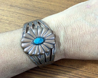 Vintage Bell Trading Post Copper Cuff Bracelet, Faux Turquoise Concho