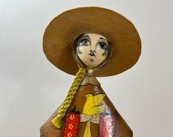 Vintage SerMel Tonala Jal Paper Mache Doll Mexican Folk Art Signed Figurine