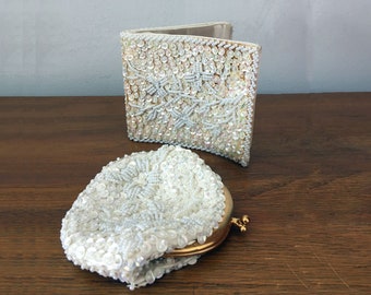 Vintage Beaded Change Purse and Billfold set / vintage purse new in box, vintage clutch, vintage beaded bag, shower gift