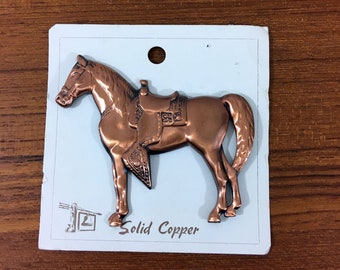 Vintage Bell Trading Post Horse Brooch / southwest style, copper brooch, repoussé, saddle, stirrups