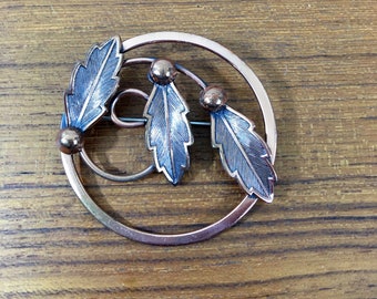 Vintage Bell Trading Post Copper Leaf Brooch, Southwest Style