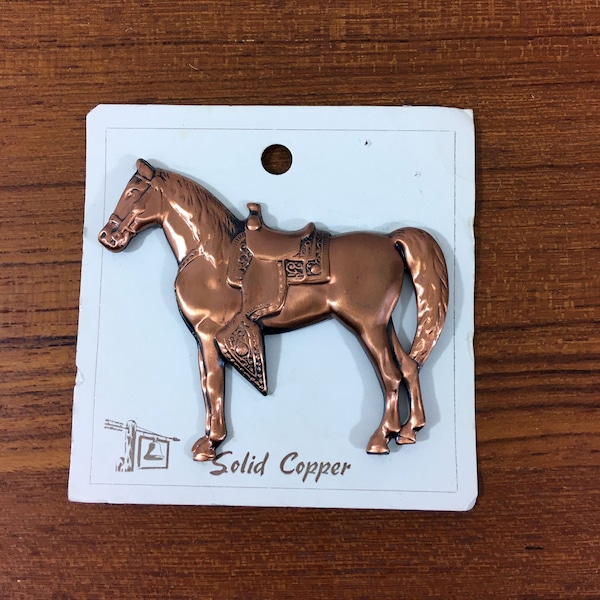 Vintage Bell Trading Post Horse Brooch / southwest style, copper brooch, repoussé, saddle, stirrups