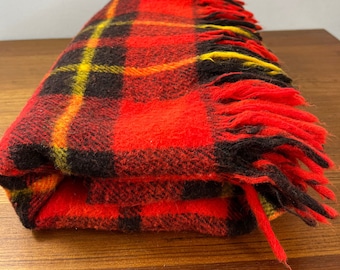 Vintage Faribo Red Plaid Camp Blanket with Fringe vintage throw, stadium blanket plaid tartan fringe blanket rustic décor Michael Cunningham