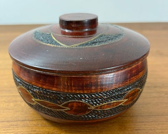 Polish Folk Art Pyrography Trinket Box, Wood Burned, Salt Cellar