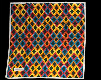 Vintage YSL Silk Scarf, Geometric Diamond Print, Hand Rolled