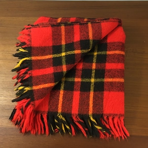 Vintage Faribo Red Plaid Camp Blanket with Fringe/ vintage throw, stadium blanket, plaid, tartan, fringe blanket, winter décor