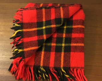 Vintage Faribo Red Plaid Fringe Blanket, Tartan Throw, Winter Decor