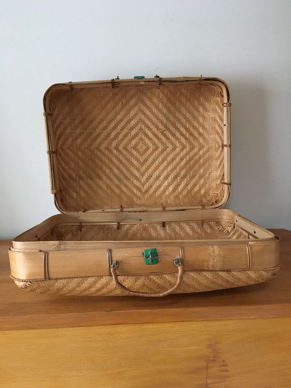 Plaited 1940s bamboo personal travel suitcase vin… - image 6