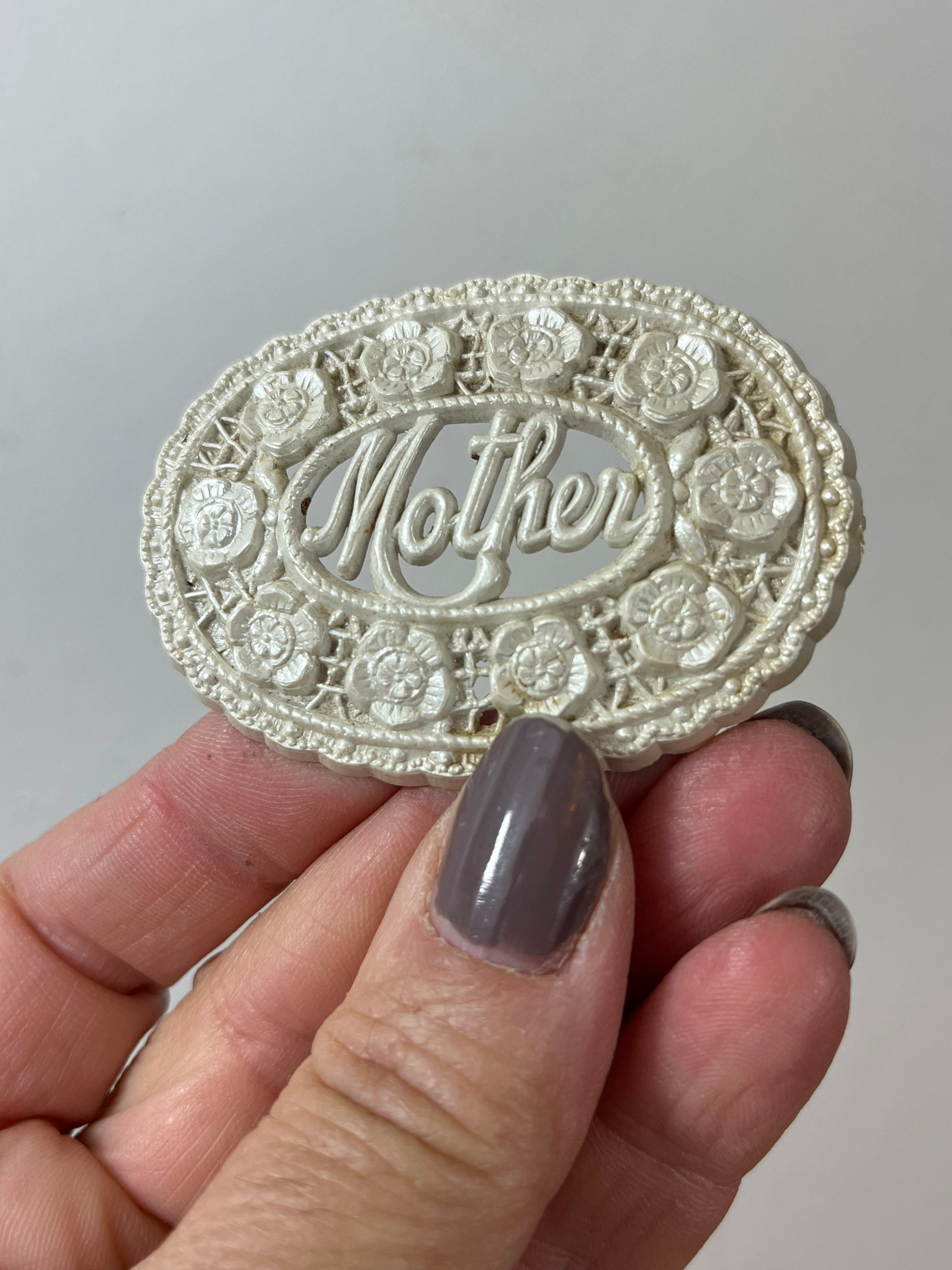 Vintage MOTHER Pin Vintage Brooch Gift for Mom 1940s 1950s Early Plastic Bakelite Brooch Celluloid Brooch Mothers Day Gift