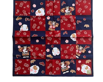 Vintage Furoshiki Cloth, Samurai Ram Print, Japanese Gift Wrapping
