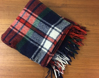 Vintage Wool Plaid Fringe Blanket, Troy Robe Throw