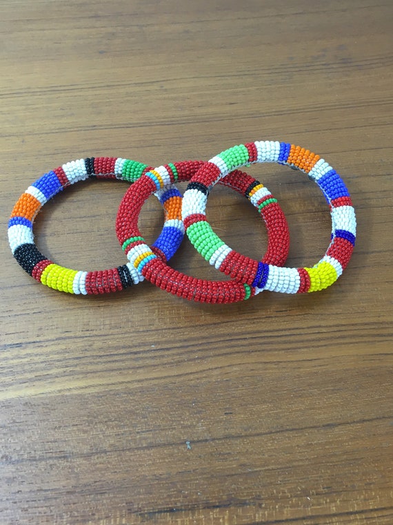 African Beaded Bangle Bracelet Kenya Tribal Zulu & Ma… Gem