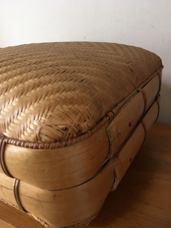Plaited 1940s bamboo personal travel suitcase vin… - image 3