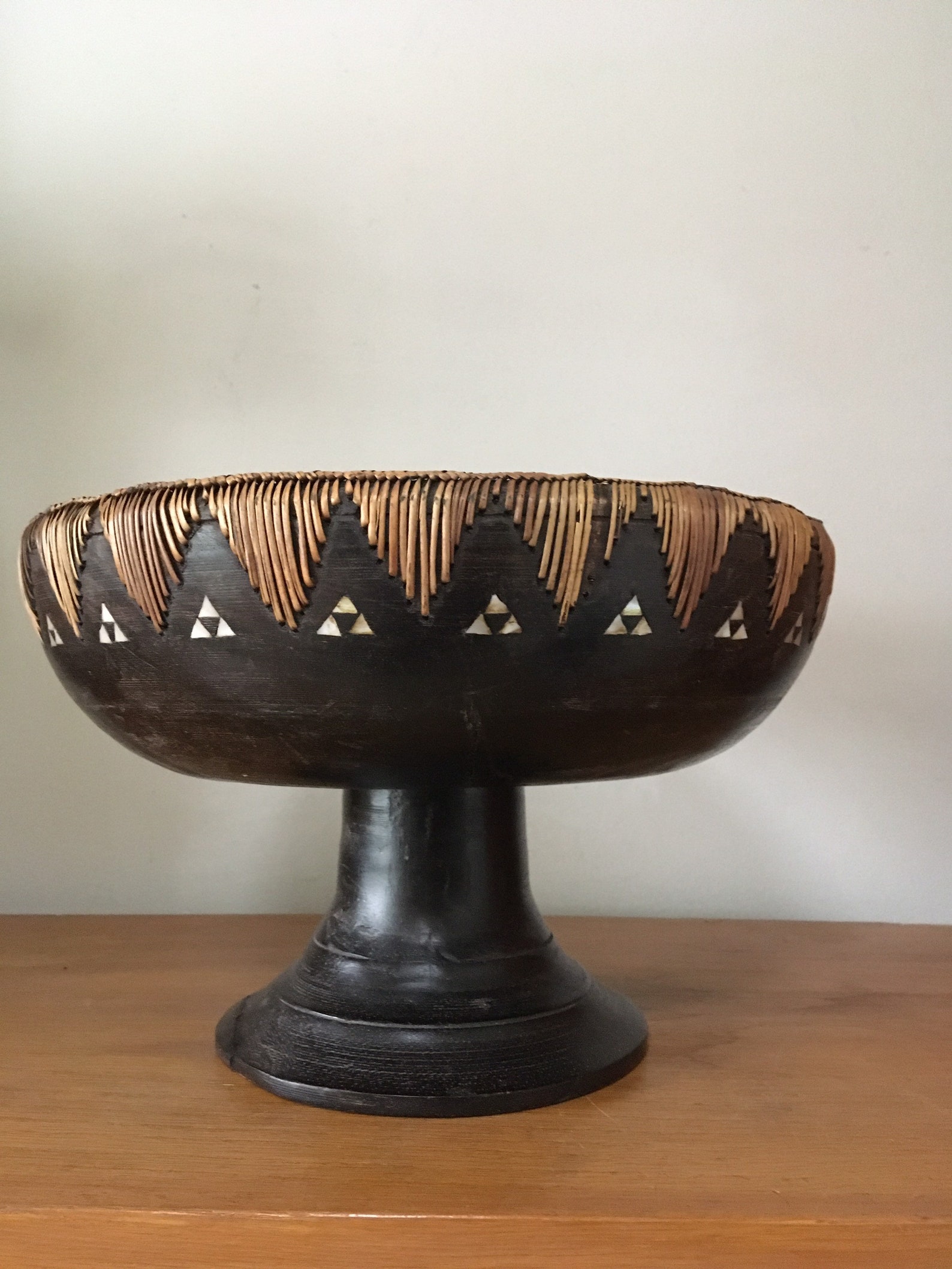 Lombok Wood & Rattan Pedestal Bowl / Indonesia Dulan Etsy
