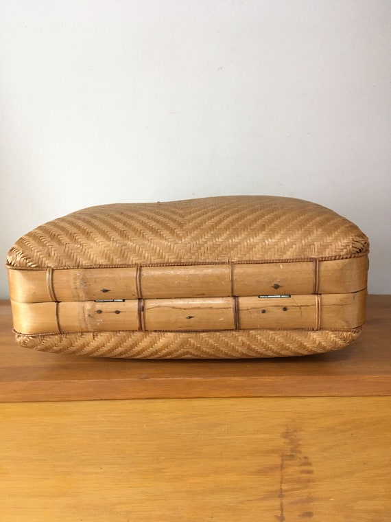 Plaited 1940s bamboo personal travel suitcase vin… - image 4