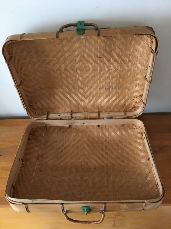 Plaited 1940s bamboo personal travel suitcase vin… - image 5