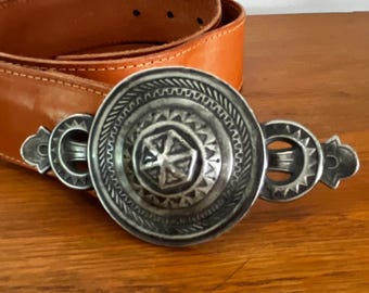 Vintage Ben Amun By Isaac Manevitz leather belt with metal buckle tribal ethnic