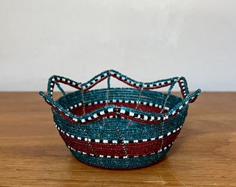 African Beaded Bowl Maasai bowl, handmade Kenya bowl, beaded bowl, trinket bowl, folk art, marriage bowl, wedding bowl