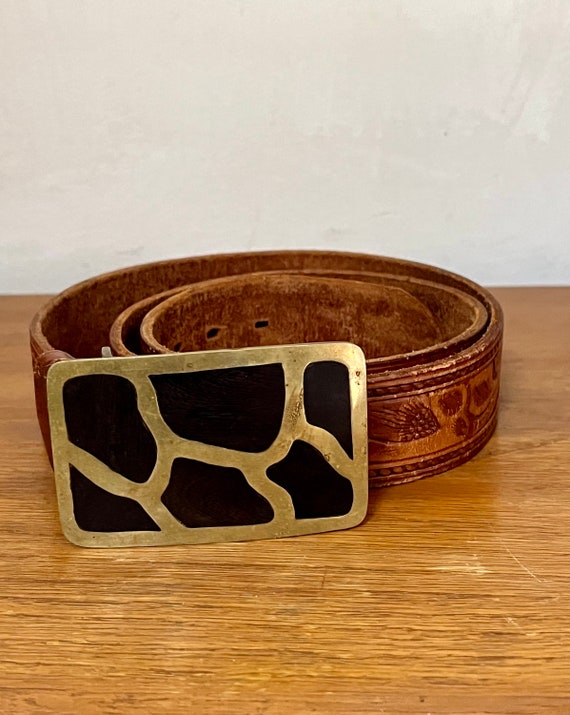 Vintage Brass and Wood Belt Buckle Made in Mexico,