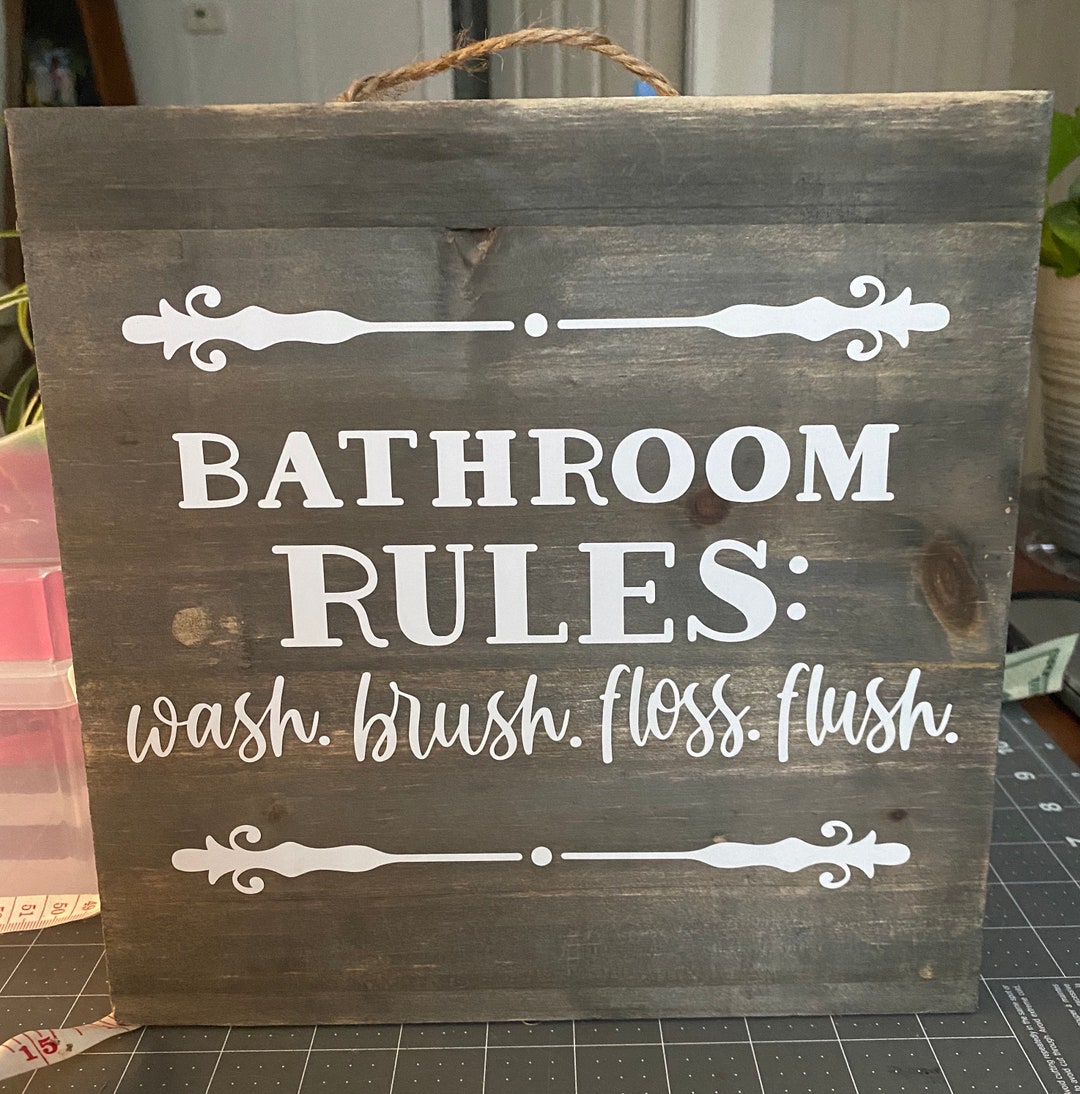 Farmhouse Grey Wood Bathroom Rules Decor Wash Brush Floss Etsy