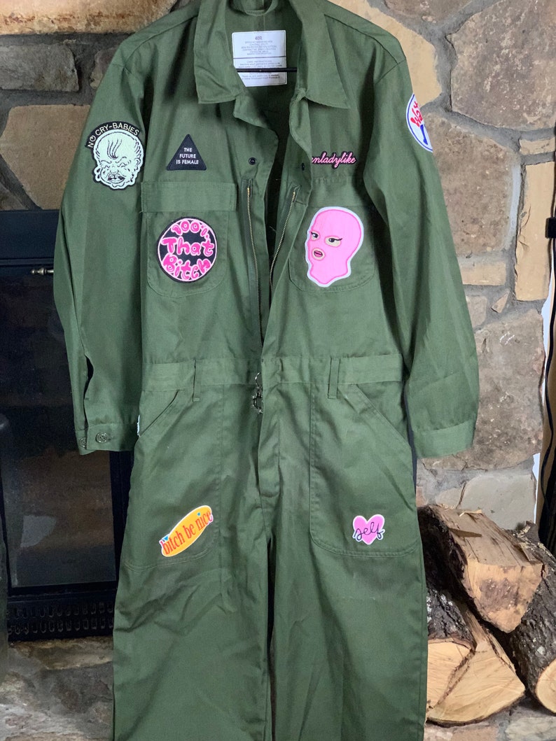 Vintage All stores are sold Product military jumpsuit custom girl patch power