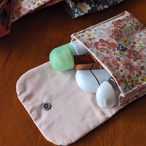 Billow Estella (Beige Floral) - mini pouch with button, small pouch, mini bag, coin purse, accessory case, makeup bag, handmade pouch