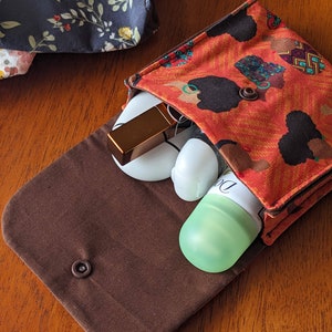 Billow Estella (Orange Afro) - mini pouch with button, small pouch, mini bag, coin purse, accessory case, makeup bag, handmade pouch