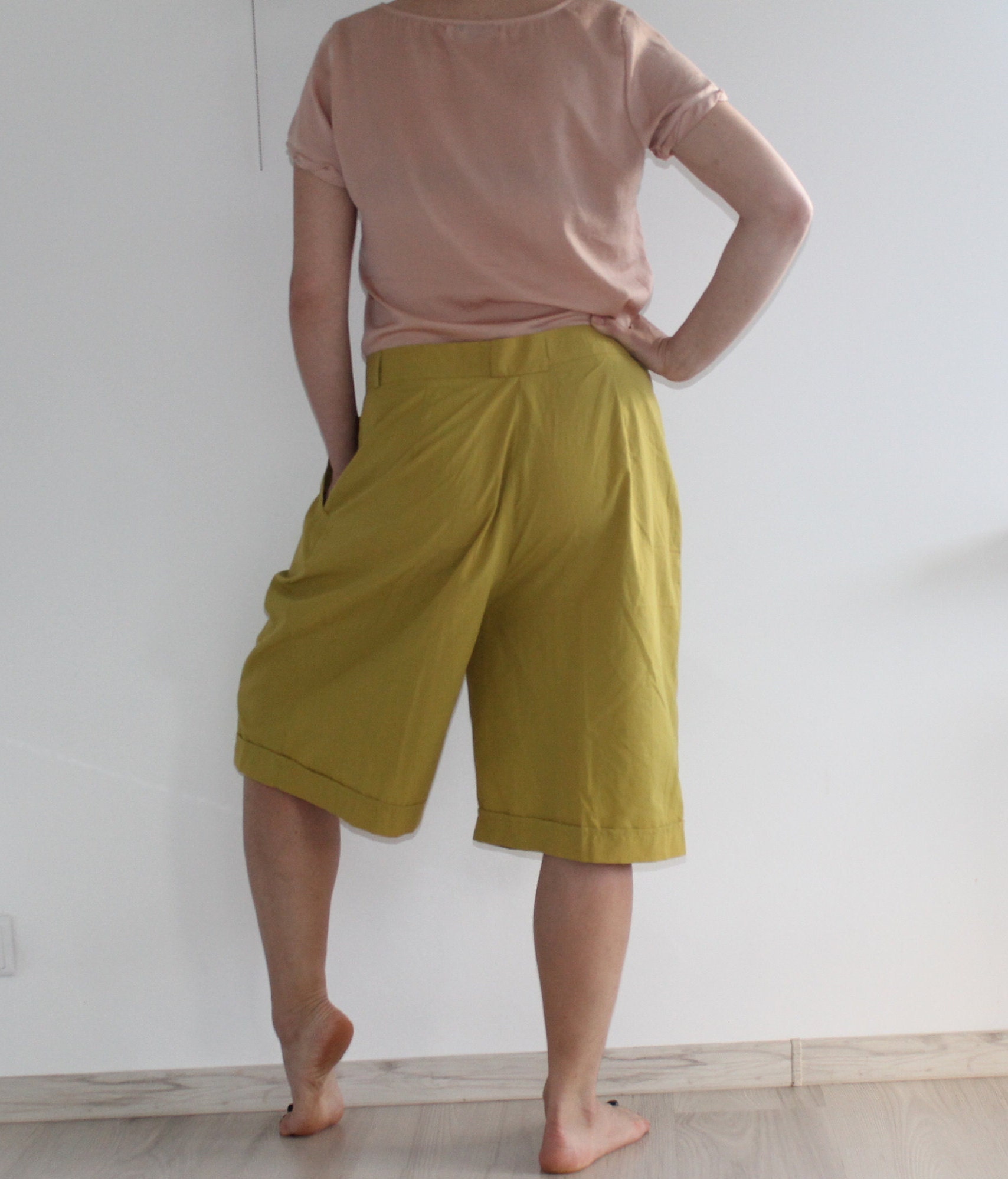 80s Gingham Bermuda Shorts Mustard 