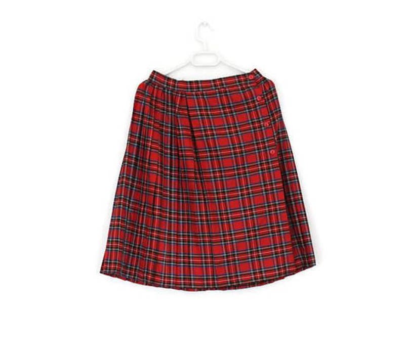 Scottish Kilt Tartan Plaid Authentic Hot Red Wrap Skirt Accordion Pleated Made in England Back to School Medium Size Tartan Flared