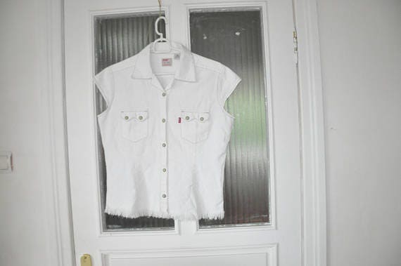 White LEVI Blouse Top Levis Sleeveless 
