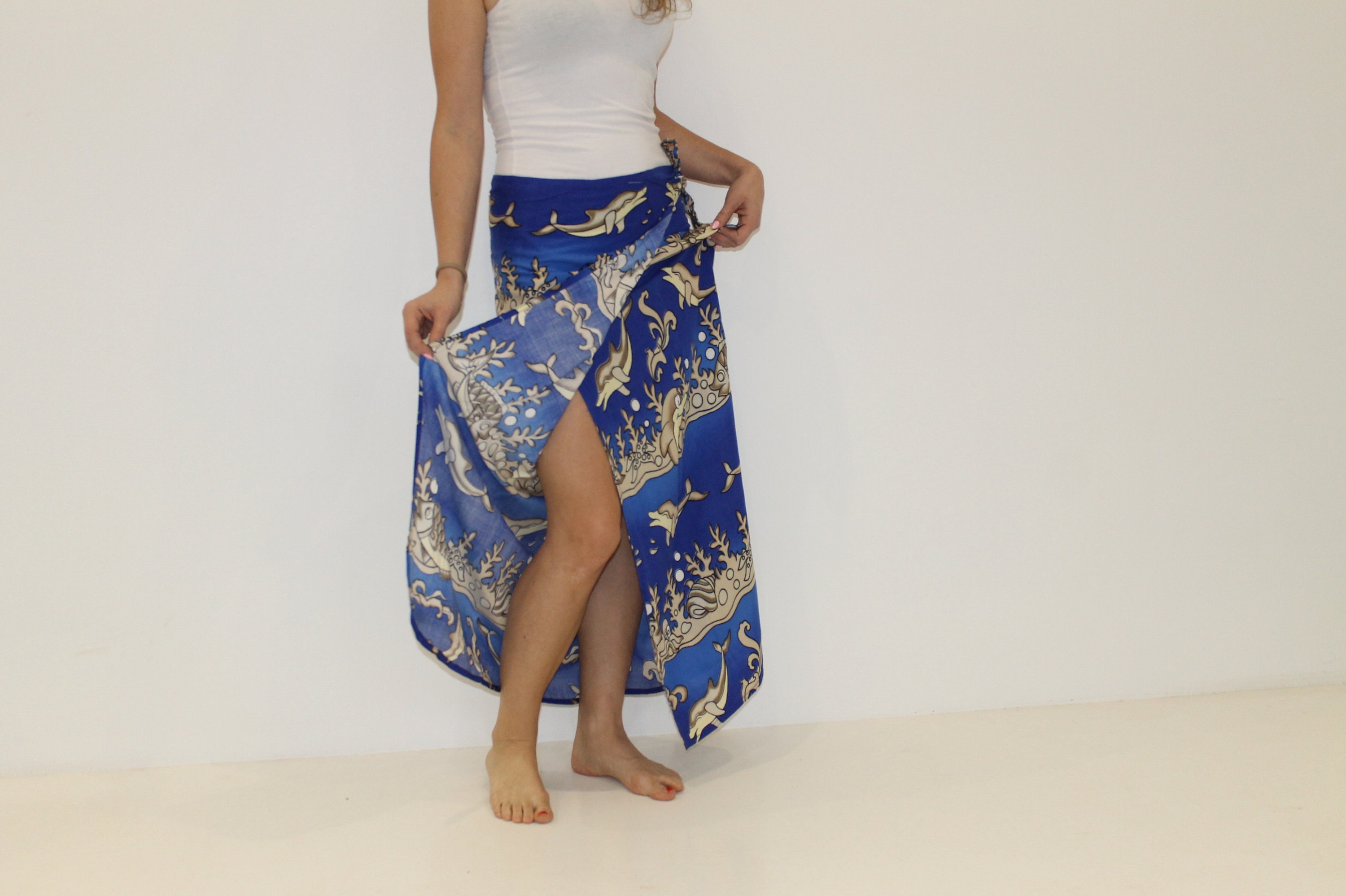 90s Wrap Skirt Abstract Beach Wrap Around Maxi Skirt Sarong Etsy
