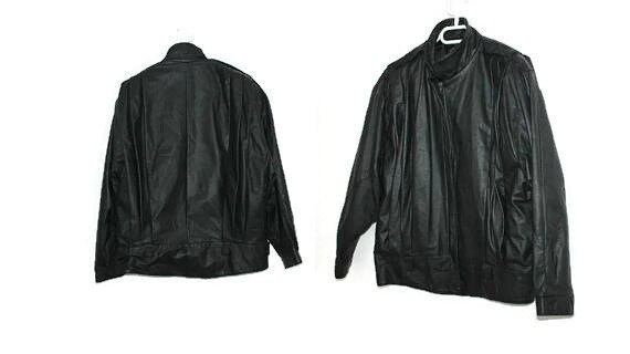 Leather BOYFRIEND Leather Bomber Jacket 80s Black Vintage Crop Motorcycle Biker Coat Short Moto Unisex Blazer 1980s Women Hipster Large