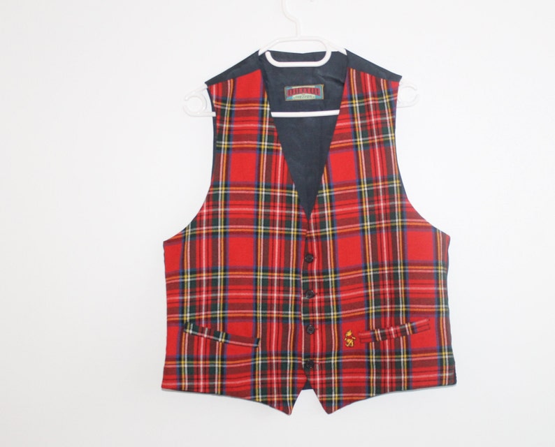 Small Vintage Wool Blend Red blue Vest Formal Fitted Waistcoat Edwardian Victorian Women/'s tartan retro Wedding Checkered Check Vest Medium
