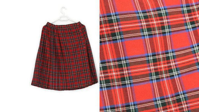 Scottish Kilt Tartan Plaid Authentic Hot Red Wrap Skirt Accordion Pleated Made in England Back to School Medium Size Tartan Flared