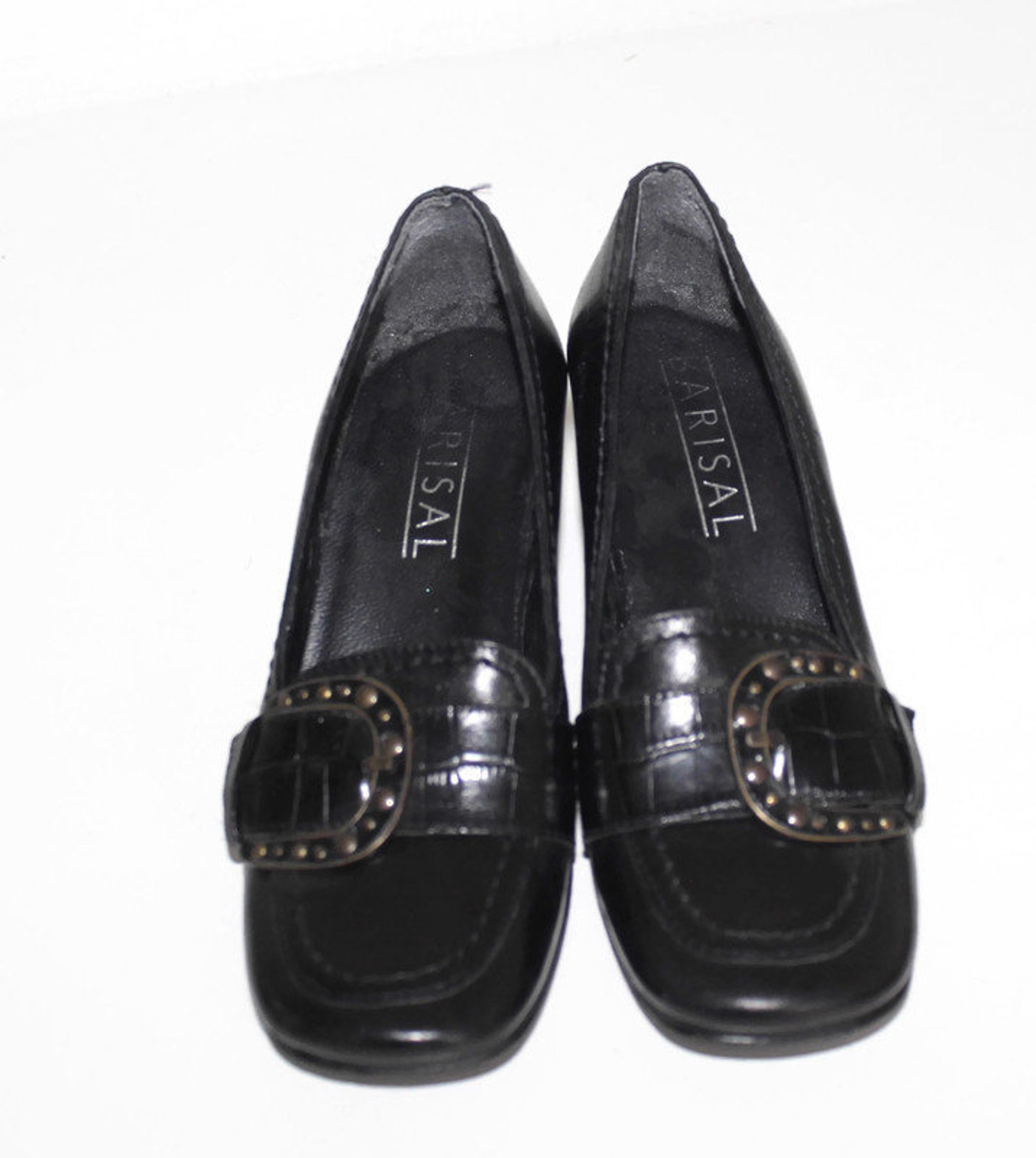 US 6 Grandma Loafers Black Leather Shoes 70s Heeled Stable - Etsy
