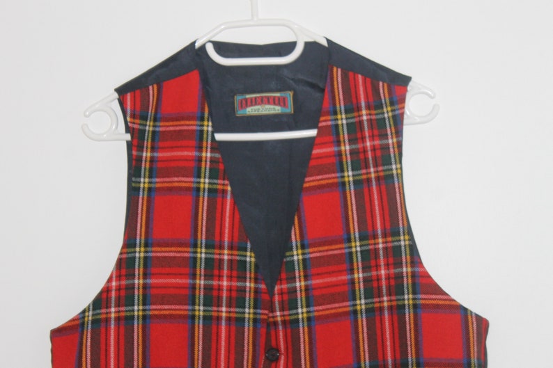Small Vintage Wool Blend Red blue Vest Formal Fitted Waistcoat Edwardian Victorian Women/'s tartan retro Wedding Checkered Check Vest Medium
