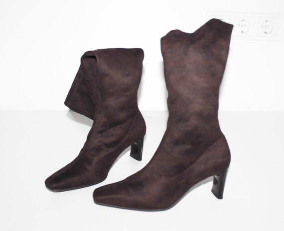 US 6 botas de calcetín marrón vintage tela marrón oscuro tacón | Etsy México