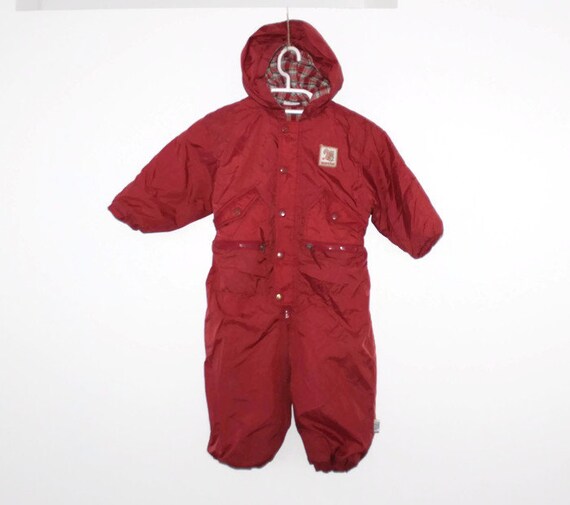 red baby snowsuit