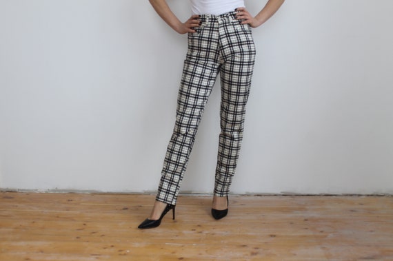 black and white plaid high waisted pants