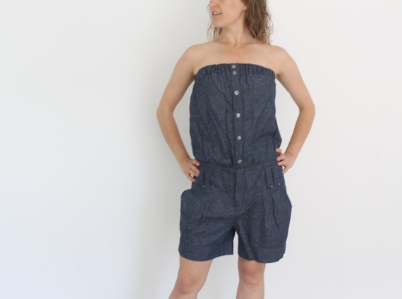 strapless denim jumpsuit